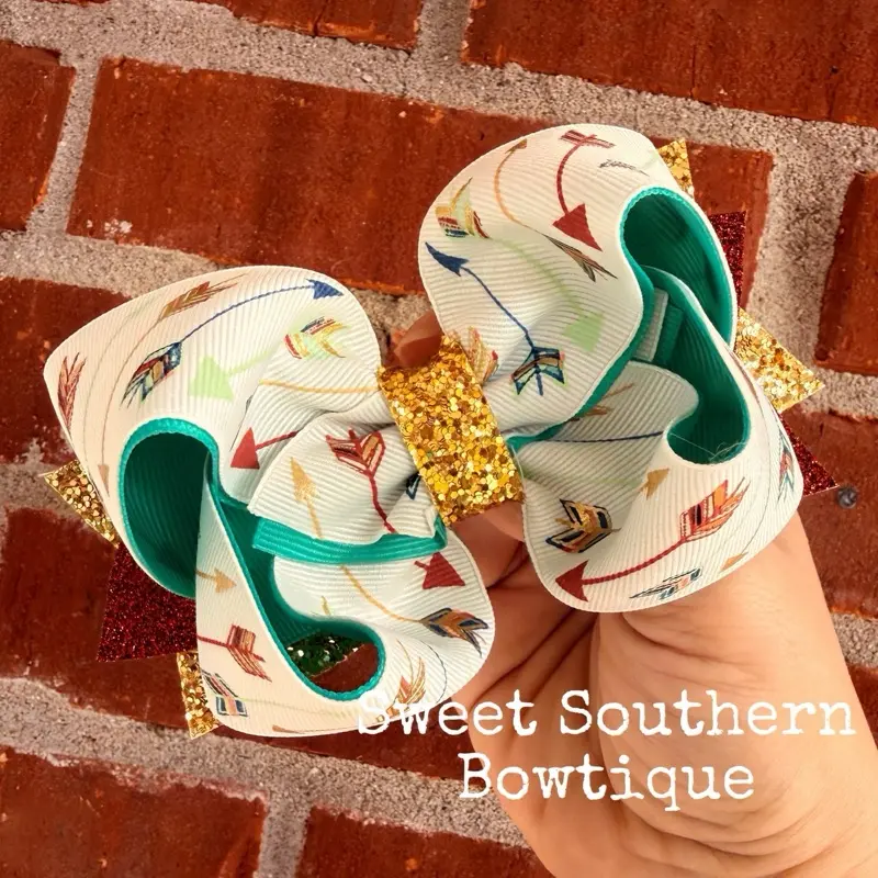 Arrow Boho Boutique Hair Bow With Glitter Tails