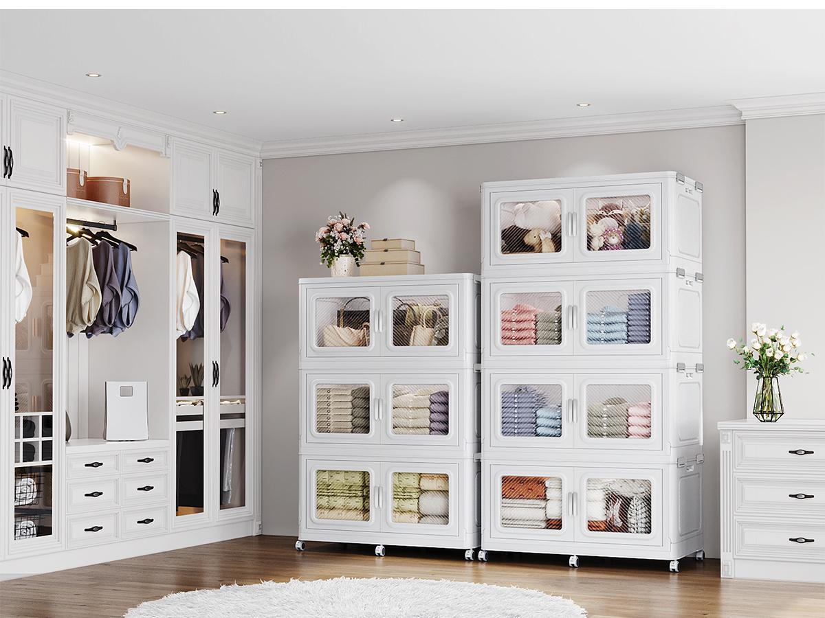 BROVIEW V80 165-300Gal Plastic Collapsible Storage Bins, Plastic Extra Large Storage Bins with Wheels, Stackable Closet Organizer and Storage Drawers, Black