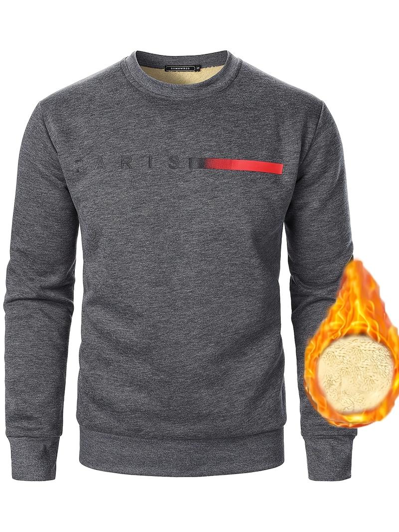 Men's Comfortable Fleece Lined Sweatshirt - Warm Thick Hoodie with "PERSIST" lettering, Round Neck, Long Sleeve, Casual Style, Suitable for Cold Winter Weather