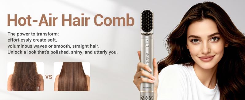 8-in-1 Dual Voltage Hot Air Styler & Hair Dryer Brush with Straightener & Curler Attachments, 110,000 RPM Ionic Fast Drying for Frizz-Free Styling, Includes Travel Bag