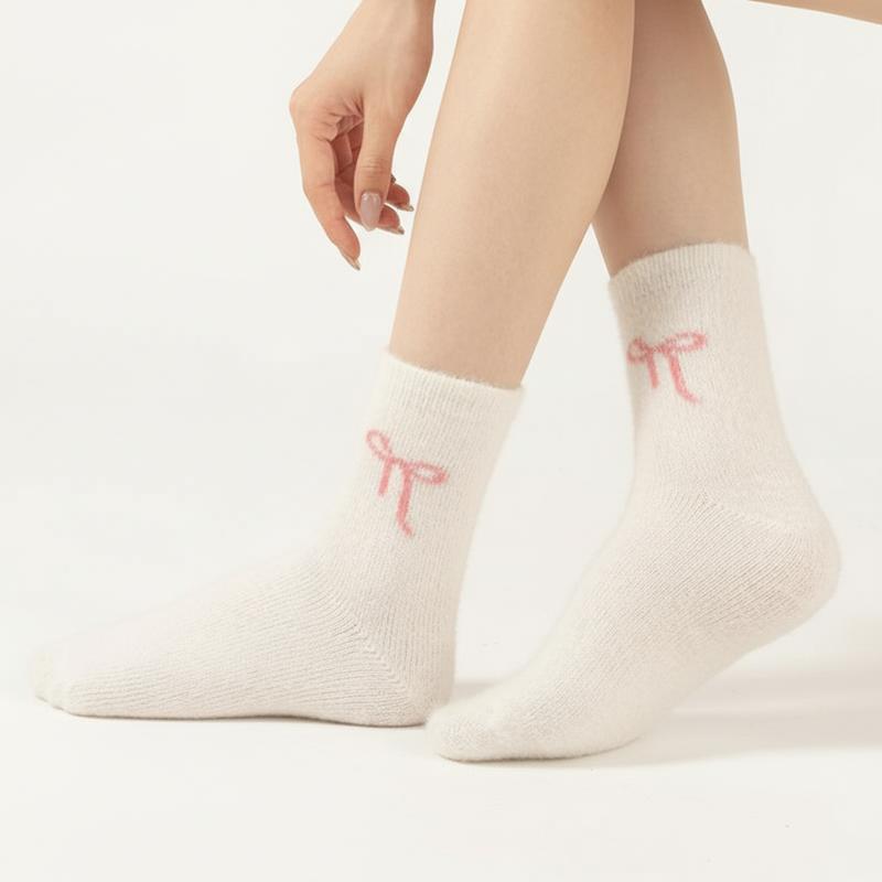 KatchMe Women's Lovely Heart-Shaped Smooth Fluffy Thermal Mid-Calf Socks, Cozy Multi-Pack Basic Socks for Fall & Winter, Vibrant 5-Pack Fuzzy Socks