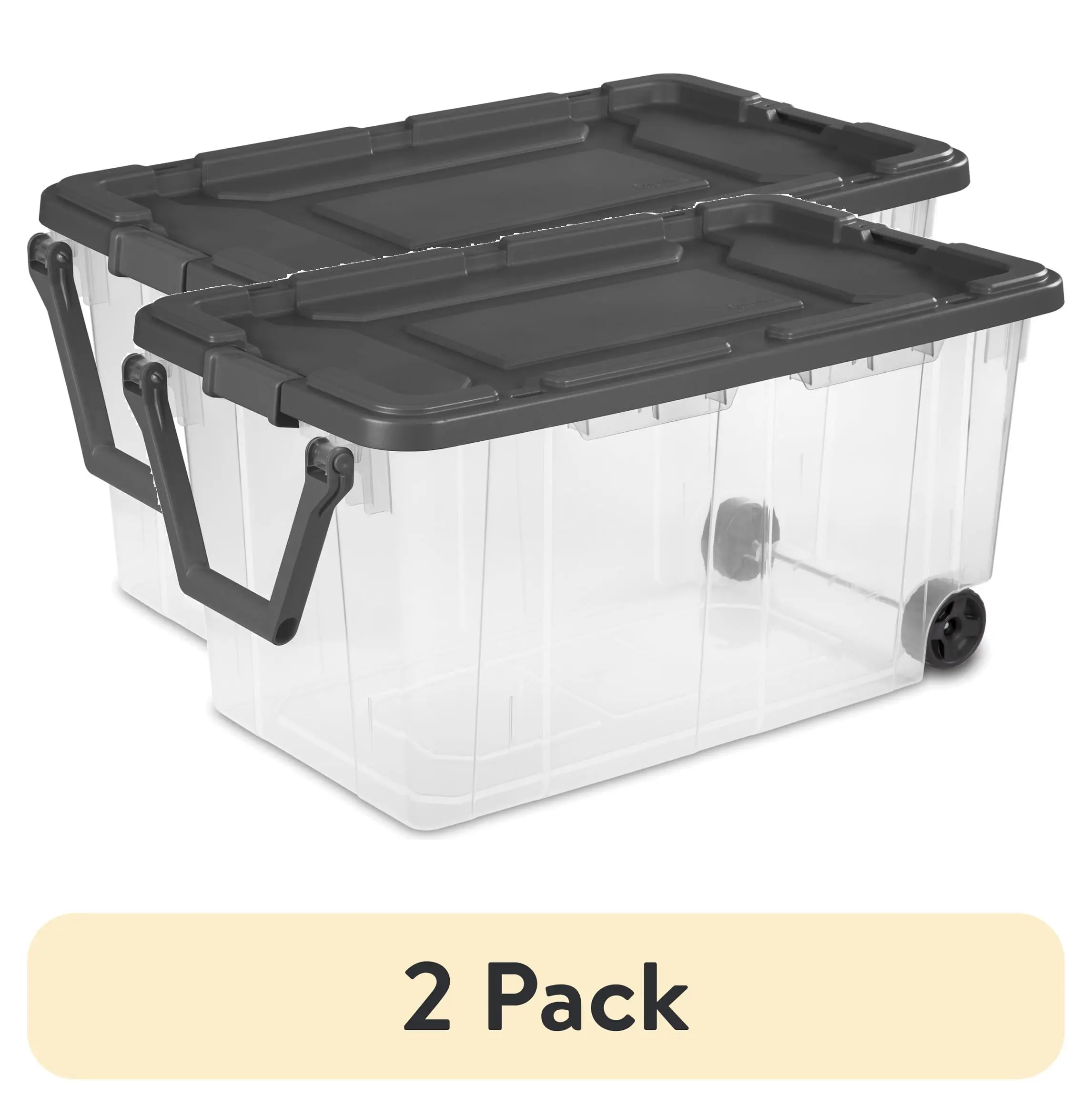 (2 pack) Sterilite 160 Quart Extra-Large Wheeled Storage Bin, Clear Storage Container with Latch Lid and Pull Handle, Durable, Dark Gray