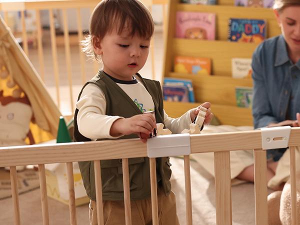 HARPPA Wooden Baby Gate Playpen | Adjustable Play Yard for Infants & Toddlers, Natural Finish Baby Fence, Non-Toxic Pinewood, Foldable DIY Shapes,Baby Items HARPPA Wooden Baby Gate Playpen | Adjustable Play Yard for Infants & Toddlers, Natural Finish Baby Fence, Non-Toxic Pinewood, Foldable DIY Shapes,Baby Items