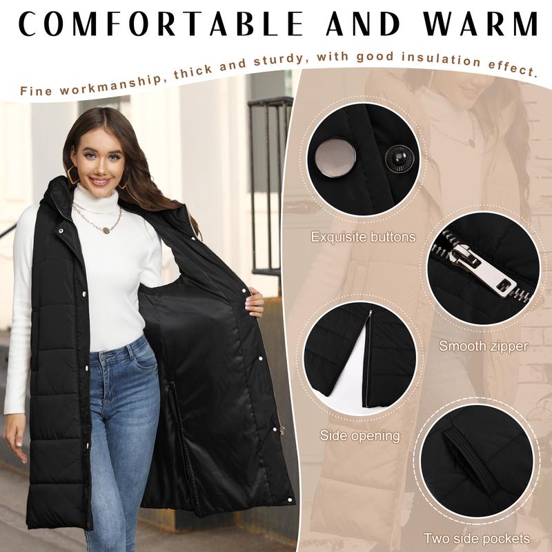 Women's long Quilted Vest hooded sleeveless Button Down puff vest cotton padded puffer jacket winter coat Casual  FallFreshness #outdoorfun