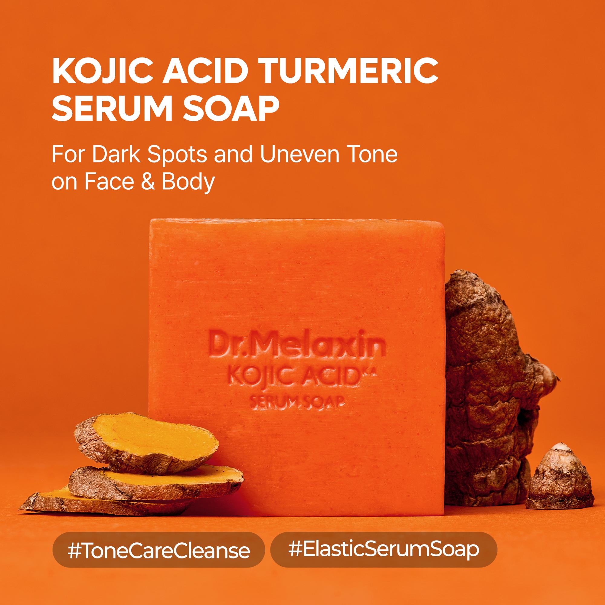 [Dr.Melaxin Official] Kojic Acid Turmeric Serum Soap formulated for Dark Spot Removal, Hyperpigmentation, and Elastic Tone Care Cleanse