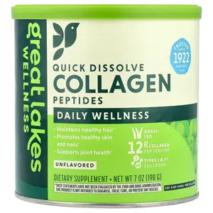 Great Lakes Wellness Quick Dissolve Collagen Peptides, Daily Wellness, Unflavored, 7 oz (198 g)
