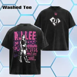 WWE 2026 - AJ Lee “Spinning Webs Since 2011” World Champion , Oversize Unisex Acid Wash Tee ,WWE Legend Streetwear , Cotton , Graphic Tee T-Shirt Hoodie Sweatshirt Wash , Classic , Fan Gift Top Fabric Menswear Casual Wrestling Crew Neck