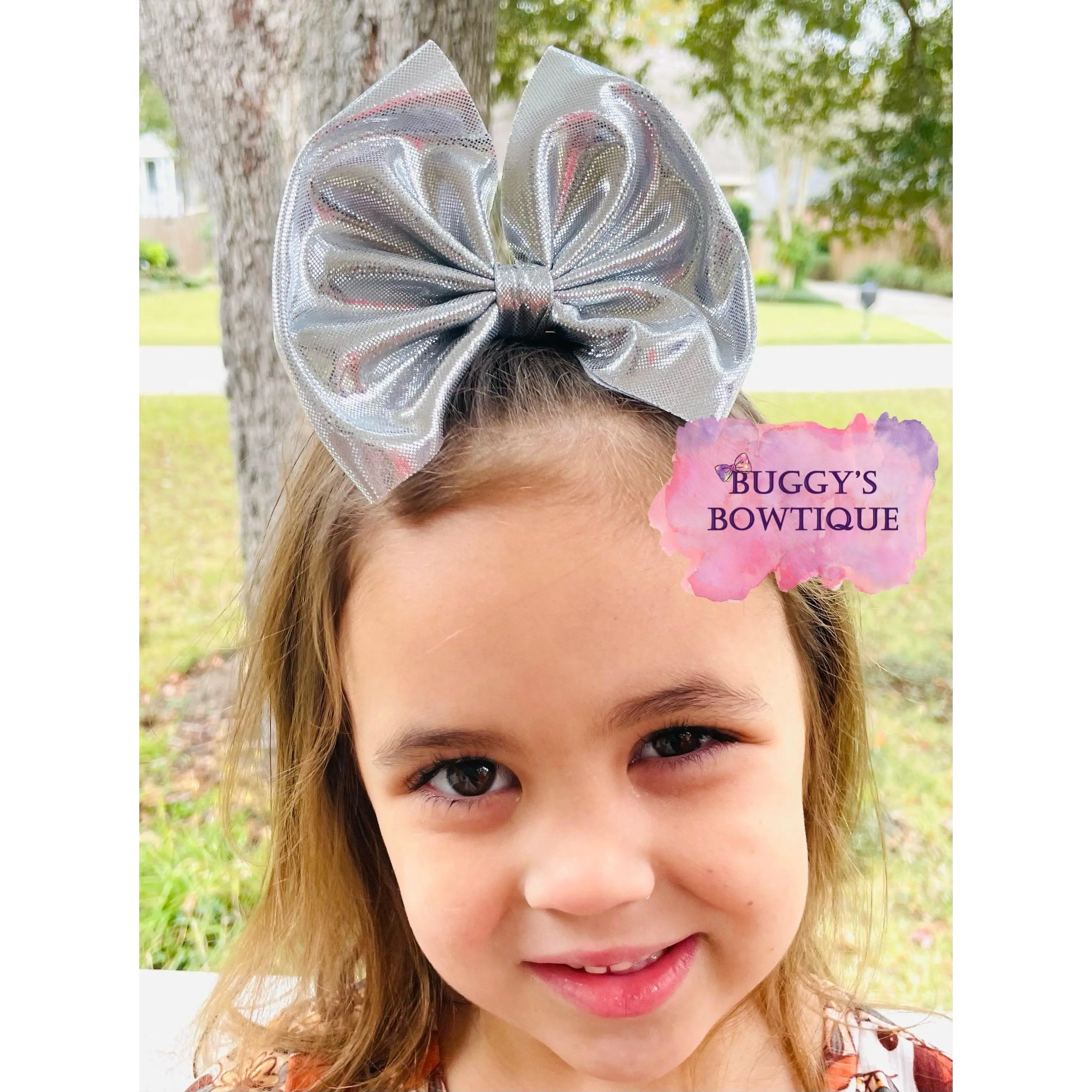 Silver Metallic bow/bow tie/headband/piggies/Scrunchie