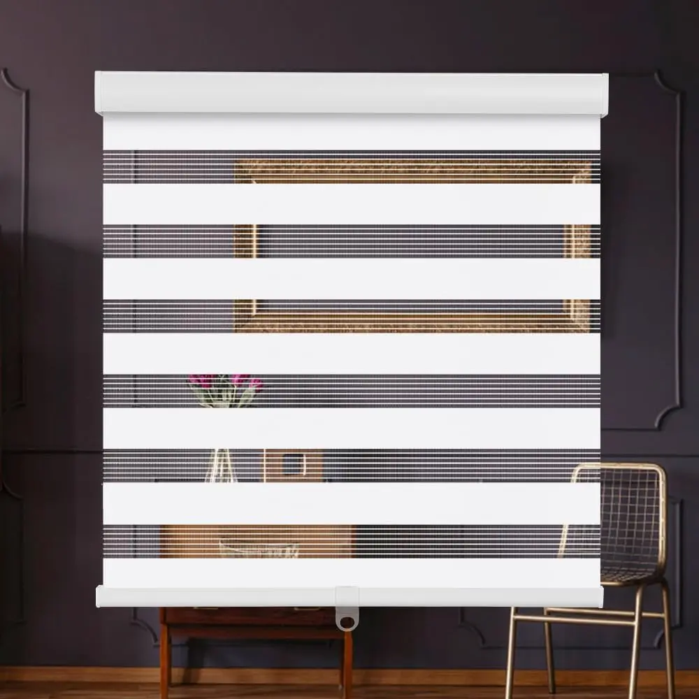 LUCKUP Cordless Zebra Blinds with Attached Metal Valance, Free Stop Double Layered Sheer Curtain Blinds for Conservatory Windows, Day and Night Light Filtering & Privacy Control