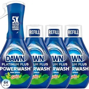 Dawn Powerwash Gain Original Dish Spray, Liquid Dish Soap, Dish Soap Refill, , 1 Starter Kit + 3 Refills, 64 Fl Oz Total (16 fl oz/bottle) plate cleaner