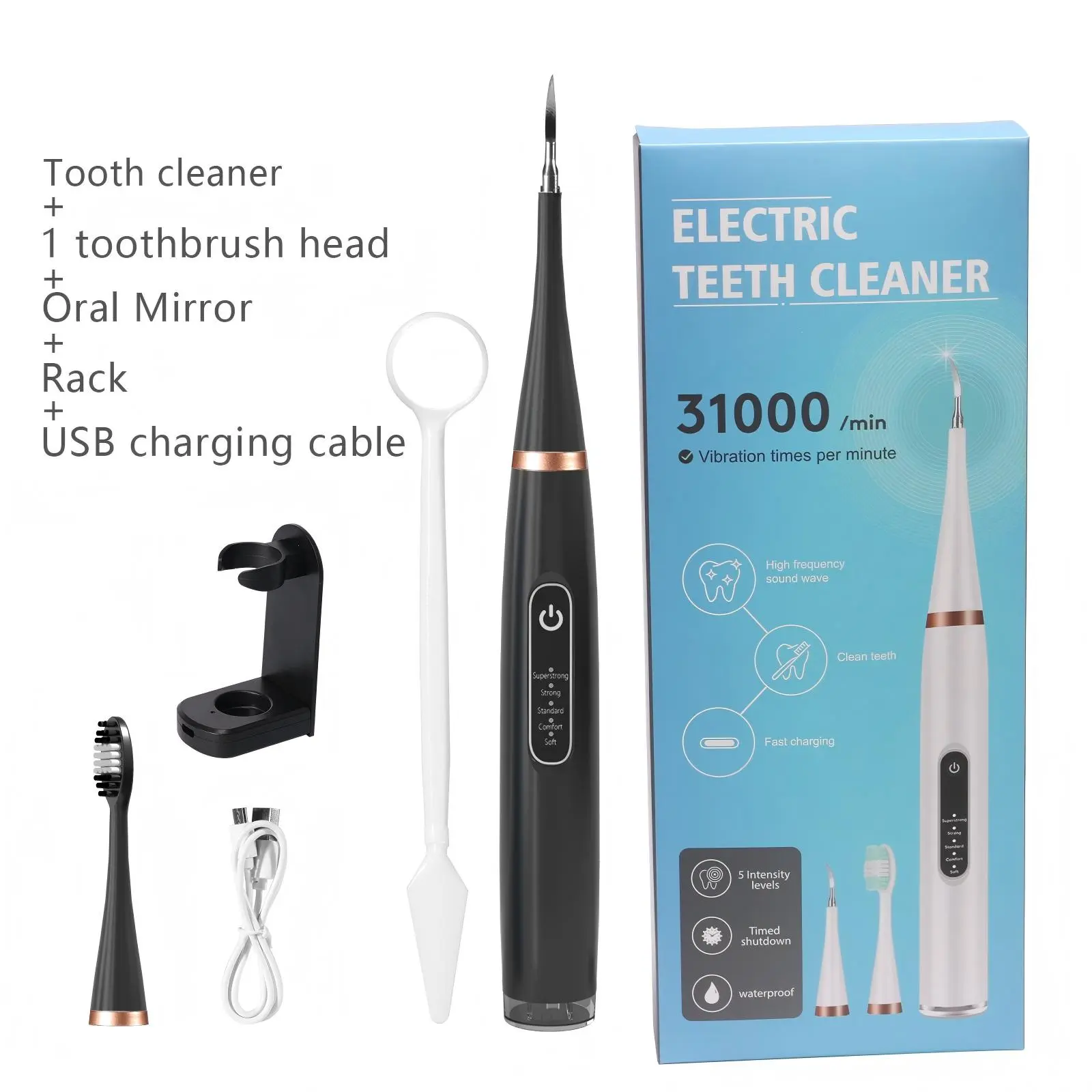 Oral Flosser Tartar Remover for Teeth - Adjustable Dental Cleaning Kit with LED Light, USB, 5 Modes, IPX6 Waterproof, Silent Sonic for Home Use,back to school,back to school haul