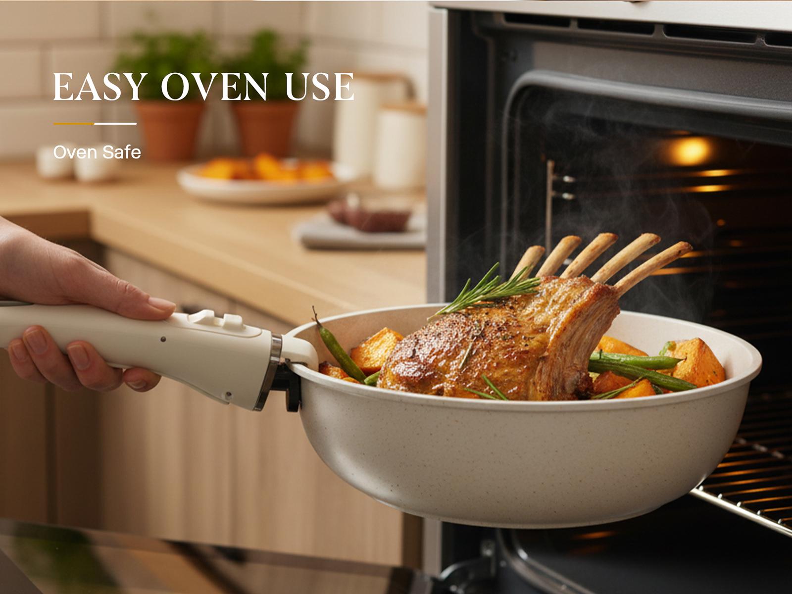 USELUCK 20 Pcs non stick pots and pans, Oven Safe, Stackable pots and pans with removable handles, Healthy RV Set with Detachable Handle Frying Induction Lids Stove Square Silicone Glass Cookware home use