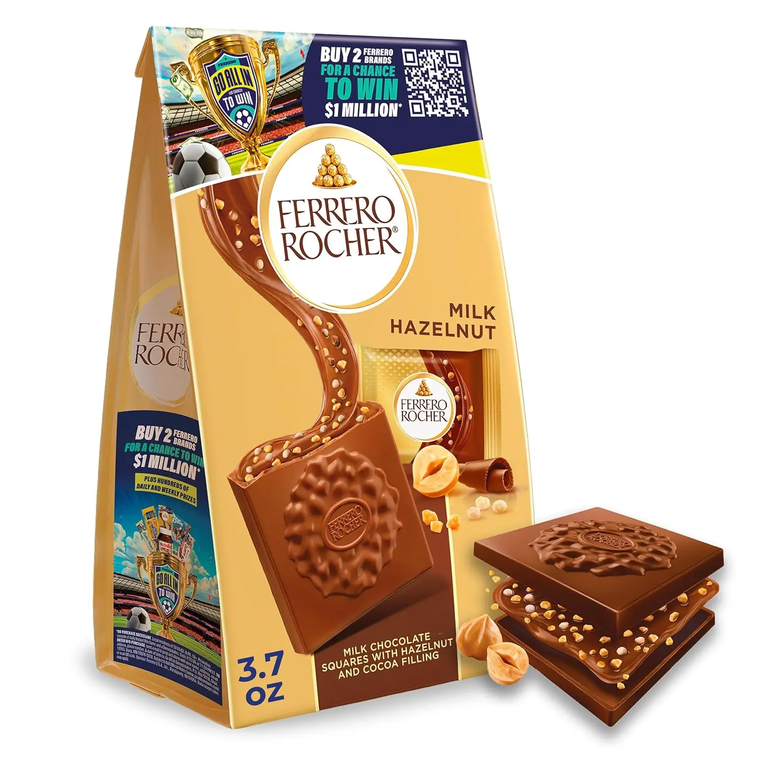 Ferrero Rocher Premium Milk Hazelnut chocolate squares, Individually Wrapped Chocolates, Great for Sharing or Gifting, 3.7 oz
