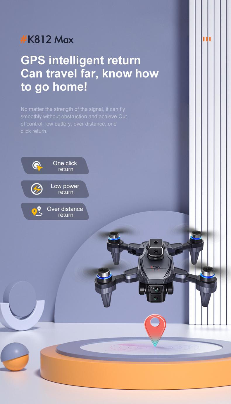 CJC K812 MAX Drone with GPS Intelligent Return-to-Home Function Brushless Motors Dual Cameras Obstacle Avoidance Dual Batteries Remote Control with Screen Wi-Fi/5G Transmission for Adults and Beginners stable hover