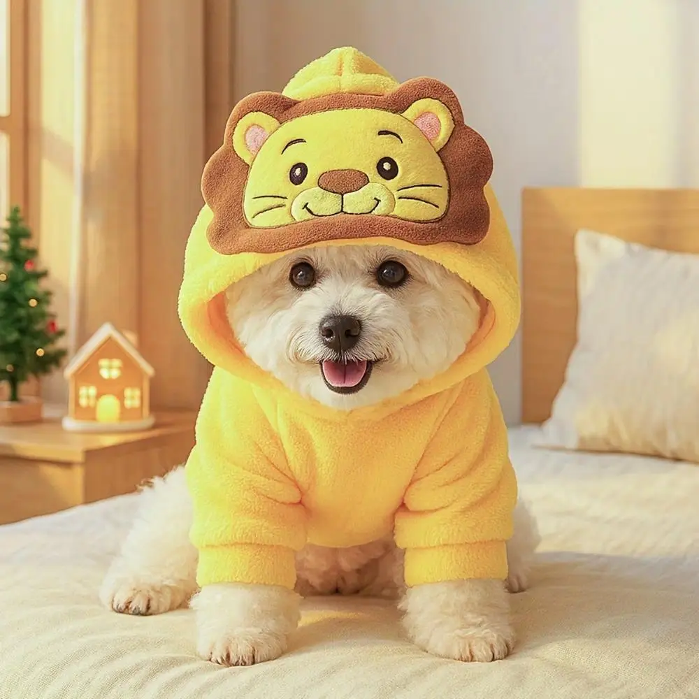 Plush Lion Costume Hoodie for Small Dogs and Cats, Cute Thick Warm Winter Pet Clothes for Daily Wear, Hooded Coat, Everyday, Animal, Casual, Fashion, Pvc, S, No