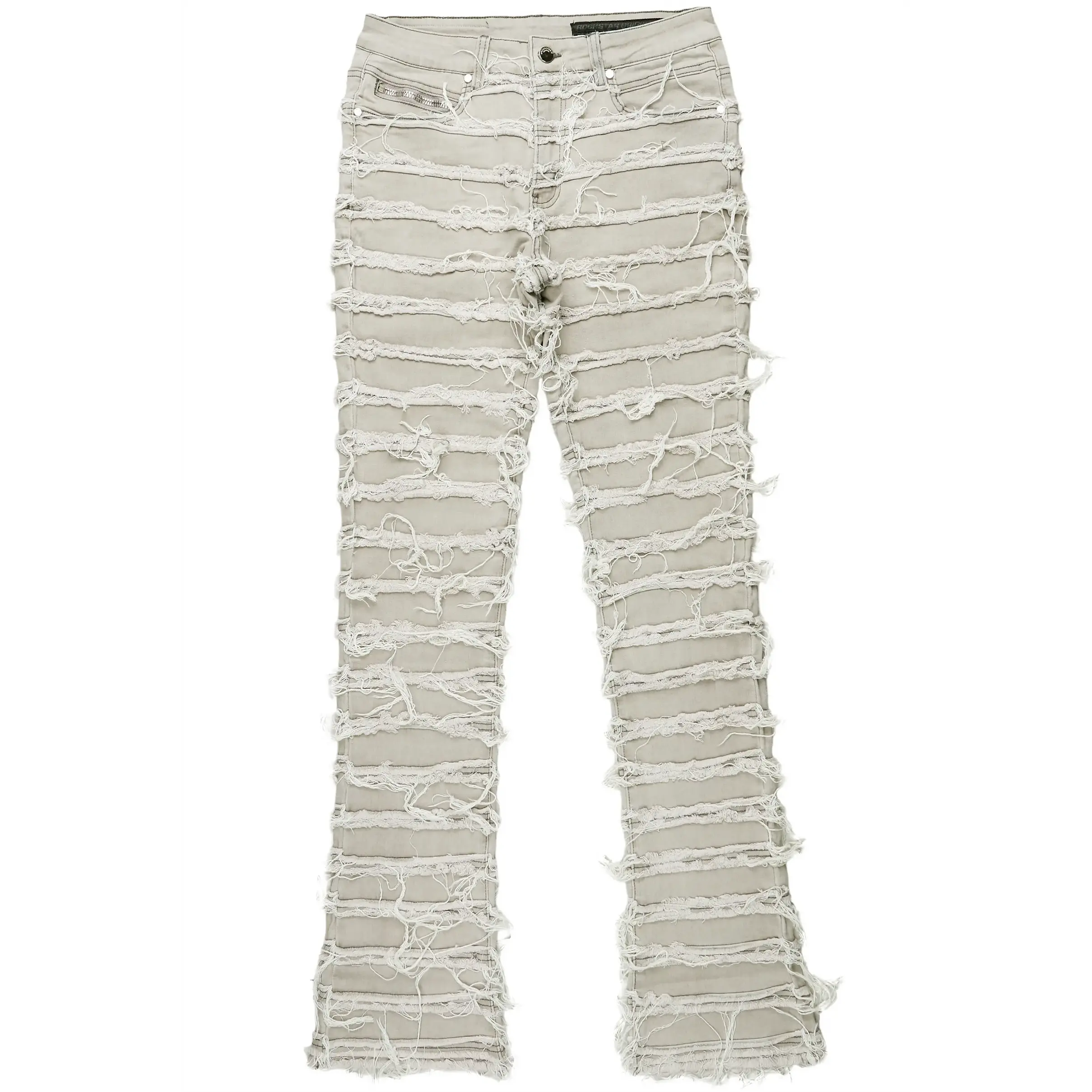 Ayan Grey Distressed Stacked Flare Jeans