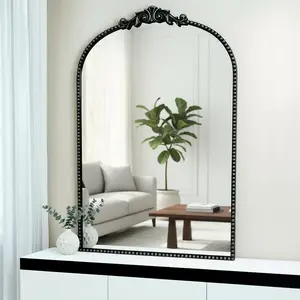 Arch Vintage Mirror with Baroque Metal Frame Wall Decorative for Fireplace Bedroom Living Room or Entryway Enhances Any Space with Elegance