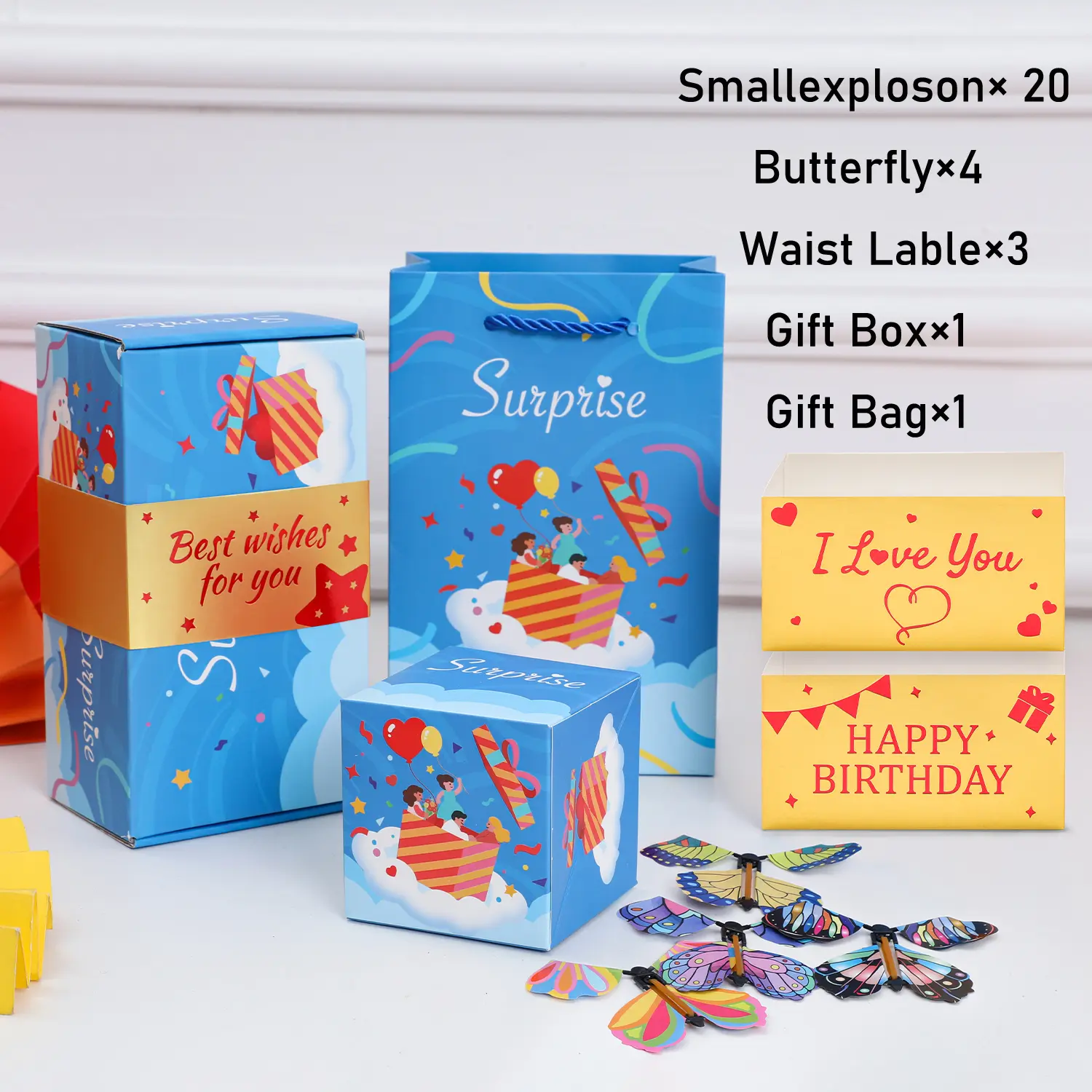 Blue 20 bounces+4artificial butterfly+3waist label