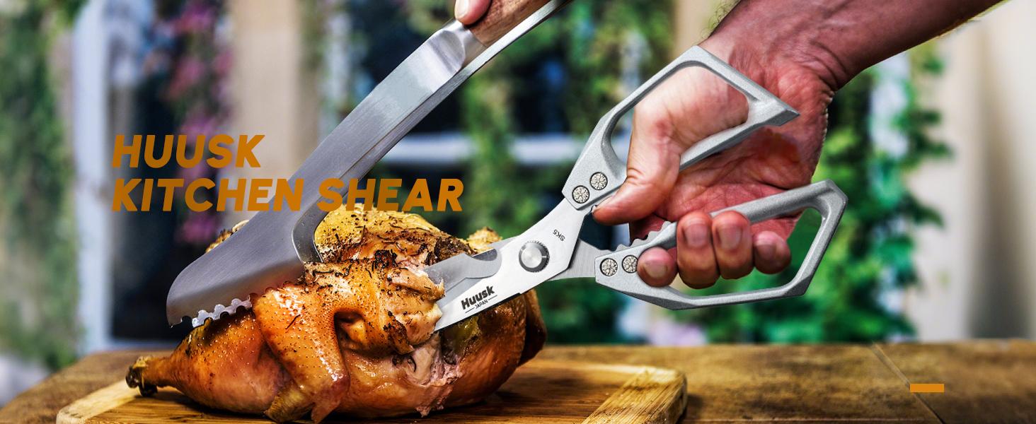 【February Faves】HUUSK Kitchen Scissors All Purpose -FallFreshness- Stainless Steel Kitchen Shears, Sharp Silver Meat Scissors, Dishwasher Safe,  Poultry Shears, Japanese Cooking Scissors for Food, Chicken Bones, and Turkey, Christmas  Gift!