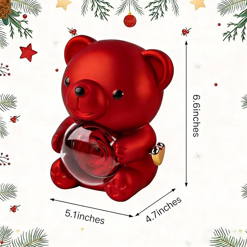 【Necklace Included】Cute Teddy Bear with Preserved Rose -A Real Rose Flowerin Bear with Elegant Gift Box -Romantic Gift for Her in Mother's Day, Weddings, Anniversaries, and Bridal Showers,Christmas and Valentine's Day gifts