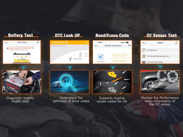 ANCEL BD200 0BD2 Scanner Bluetooth Code Reader & Check Engine Diagnostic Scan Tools with Car Battery Test, Wireless OBDII Adapter