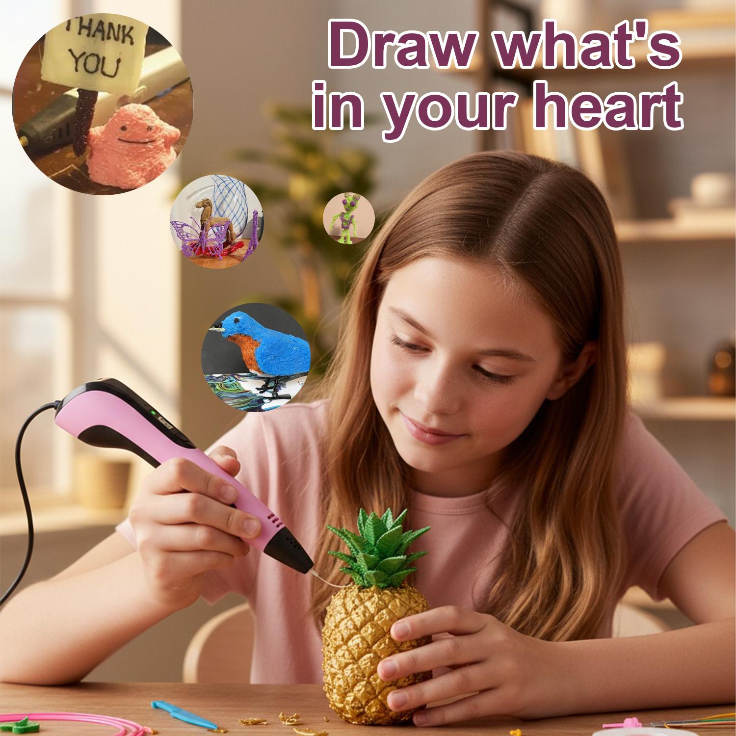 3D Printing Pen Set, Includes 3D Pen, 3 Starter Colors of PLA Filament, Creative DIY Gift for Kids and Children, Ideal for Birthday and Christmas Presents