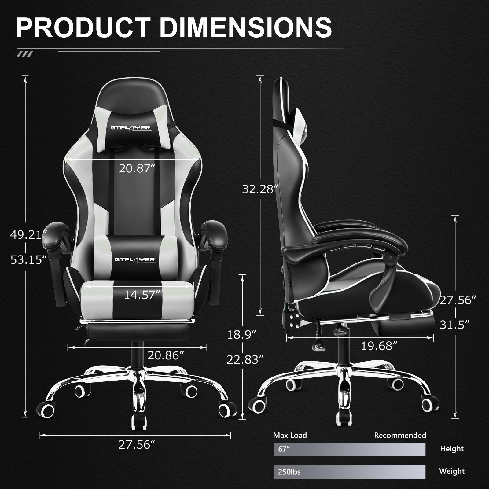 GTPLAYER Gaming Chair, Computer Chair with Footrest and Lumbar Support, Height Adjustable Game Chair with 360°-Swivel Seat and Headrest and for Office or Gaming