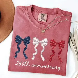 Comfort Colors Coquette USA 1776 Anniversary T-Shirt, Cute Patriotic 4th of July Shirt, Vintage America Graphic Tee, 250th Celebration Top, Summer Independence Day Outfit for Women and Men - HARSIN