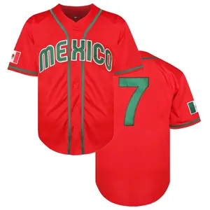 Mexico #7 Red Green Button Up Baseball Jersey Stitched Letters & Mexican Flag Patch Trendy Sports Shirt for Casual Wear and Game Day
