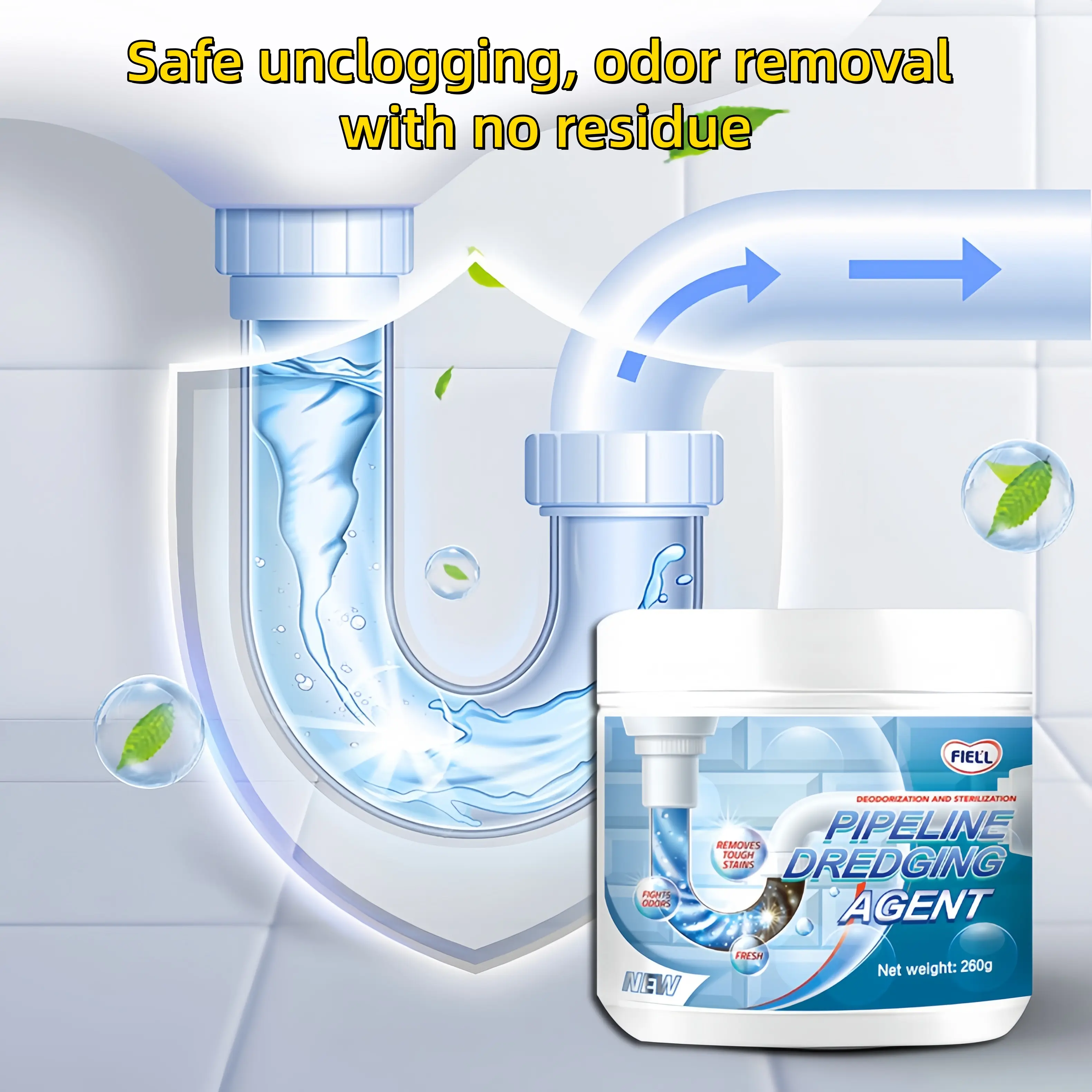 Household Strong Drain Cleaner Chemical Agent - Safe Unclogging, Odor Removal, Residue-Free Plumbing Care for Pipe Protection, Unclogger