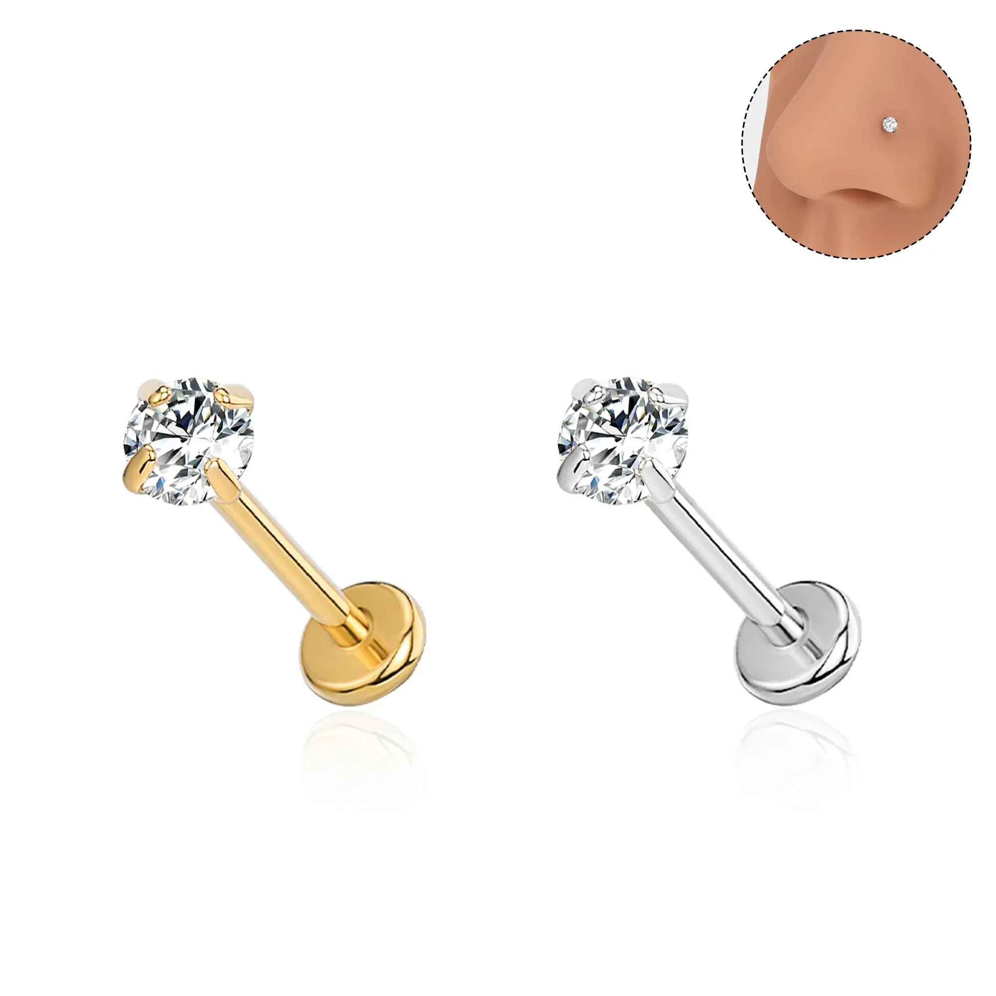 Oufer Titanium 20G Push Pin Flat Back Nose Stud Non Tarnish Nose Piercing Jewelry
