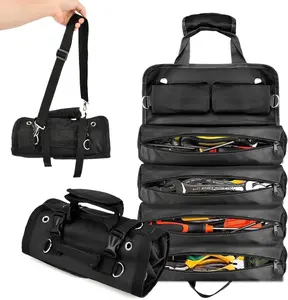 Heavy Duty Roll Up Tool Bag for Men, Compact Tool Organizer with Zipper Pouches, Ideal Motorcycle & RV Tool Storage, Gift for Dad or Husband, Green