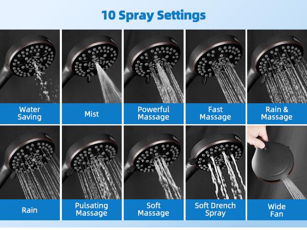 Hibbent Dual Filter All Metal 10"Rainfall Showerhead Combo, High Pressure Shower Head with 10-Spray Mode Handheld, 4-way Diverter with Pause Mode, 71'' Shower Hose & Holder, Oil Rubbed Bronze