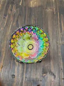 Iridescent Lotus Flower Ceramic Bowl | Hand Painted Artisan Tea Cup