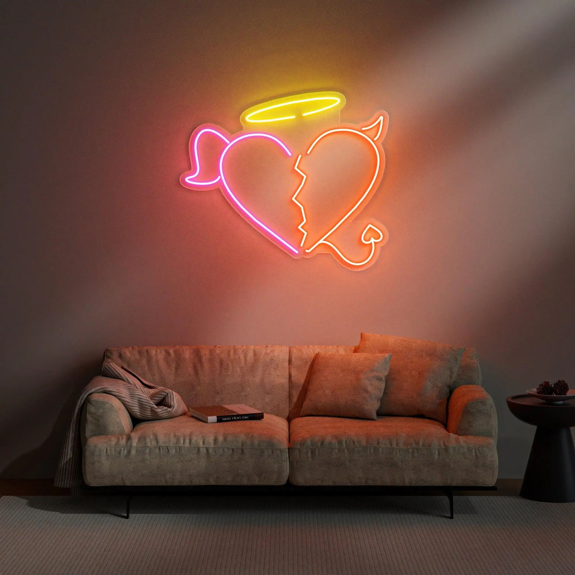 Broken Heart Neon Sign Aesthetic LED Wall Light Angel & Devil Vibe Room Decor for Bedroom Gaming Setup