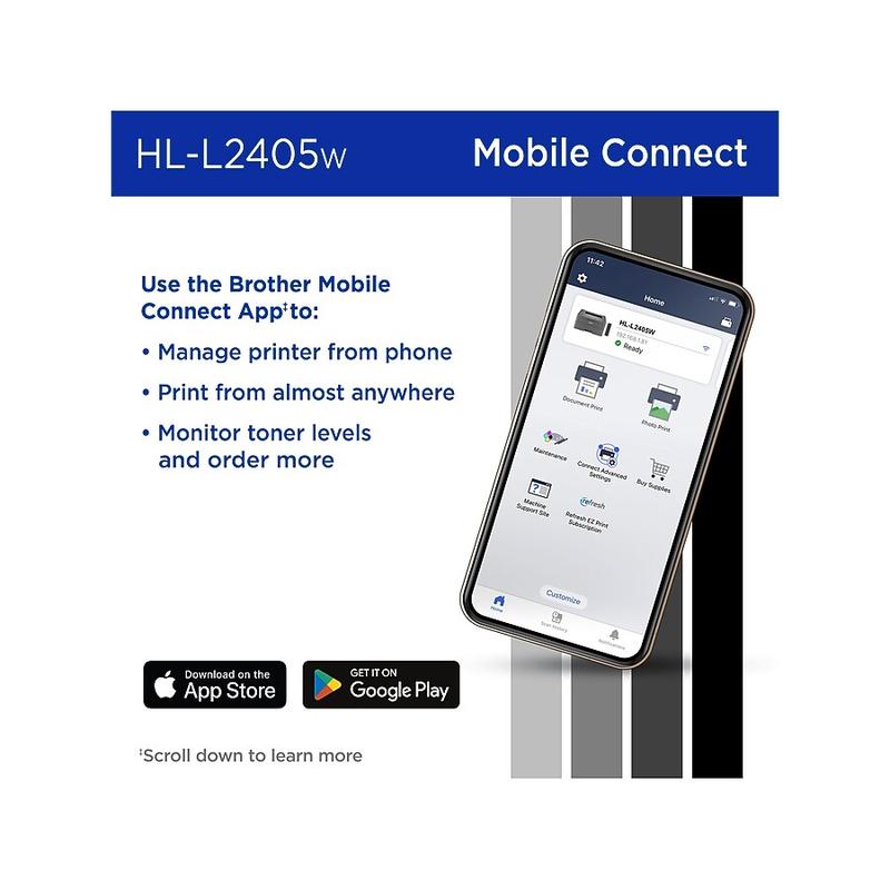 Brother HL-L2405W Compact Wireless Black & White Laser Printer, Single-Function, Print, Refresh Subscription Ready