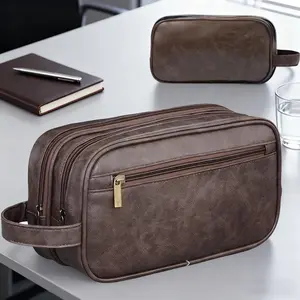 Mens travel toiletry bag Gift For Men PU Leather Cosmetic Bag Water Resistant Dopp Kit Shaving Pouch Bathroom Toiletries Organizer Large capacity toiletries accessories