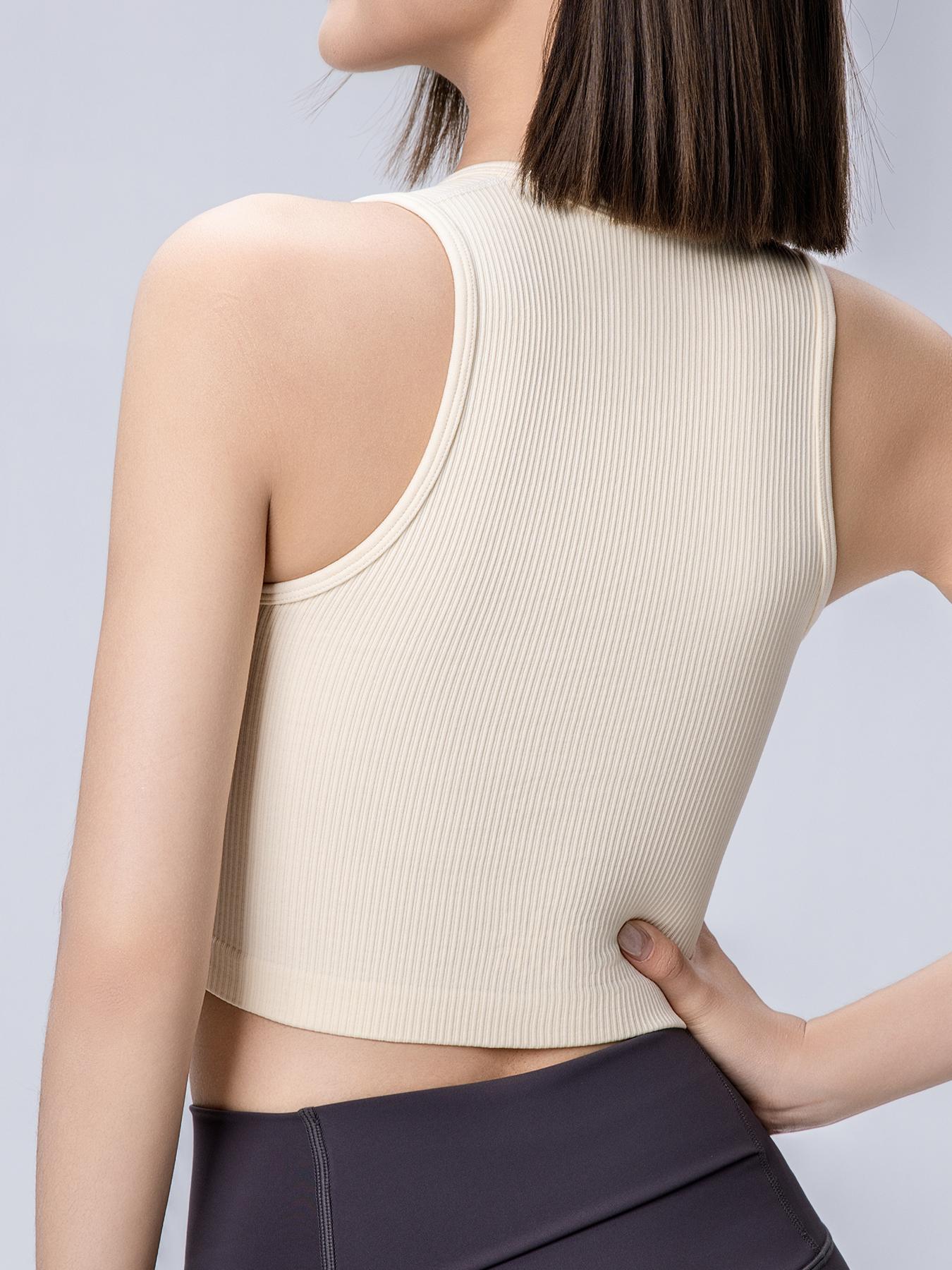 SUNVADUN 481 Sport Tops Strappy Sleeveless Square Neck Stretch Tee Shirts Crop Womenswear 481-Beige Gym Outfit Athletic Style Activewear Gymswear Quick-drying Yoga Daily Wear Training