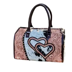 Tooled Leather  cowhide Heart speedy Bag