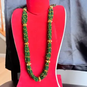 Green and golden mix hydro crystal long naugedi for women Green and golden mix hydro crystal long naugedi for women