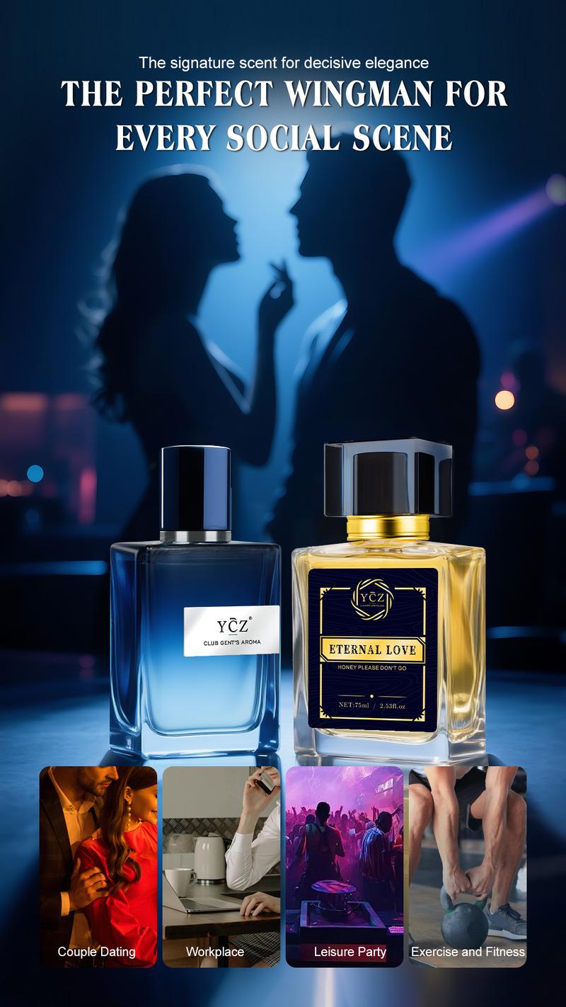 YCZ Eternal Love & Club Gent's Aroma - Double Scents Intertwined Long Lasting Liquid Fragrance Set for Gentlemen 75ml & 50ml Edp Spray Concentrated Oil Perfume Cologne Scented