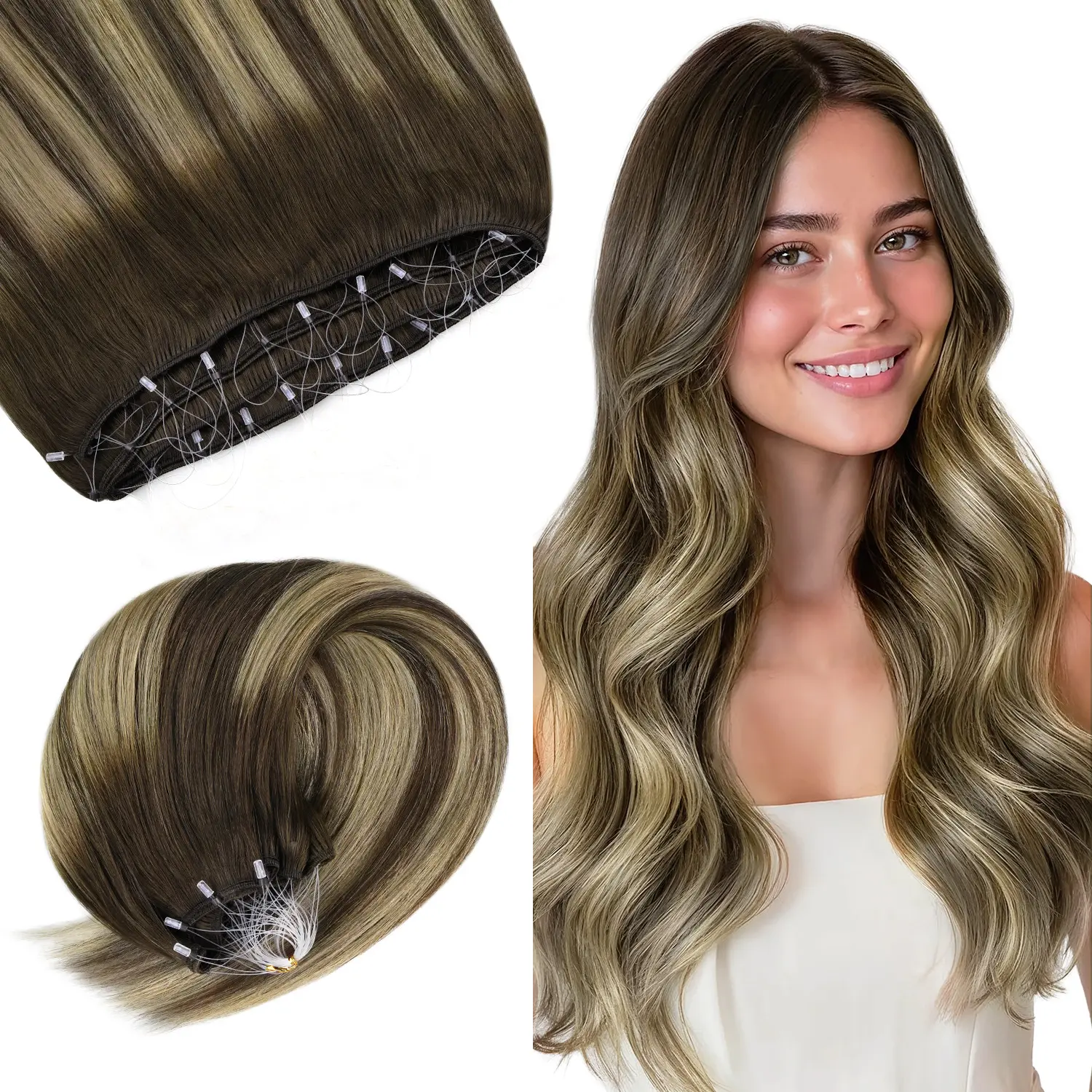 Human Hair Extensions 16 Inch Glueless Weft with Micro Beads Salon Quality Human Hair Extensions 16 Inch Glueless Weft with Micro Beads  main image 3