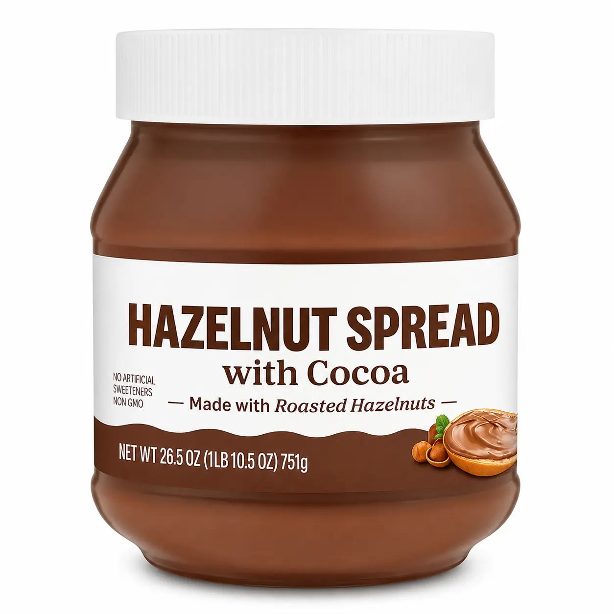 Hazelnut Cocoa Spread, Creamy Chocolate Hazelnut Spread, Smooth Sweet Spread for Toast, Pancakes & Baking, 26.5 oz