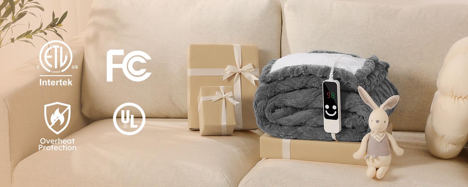 YOOFOSS Heated Blanket Electric Blanket Throw - Heating Blanket with 5 Heating Levels & 12 Hours Auto Off, Soft Cozy Sherpa FleeceWashable Blanket with Fast Heating