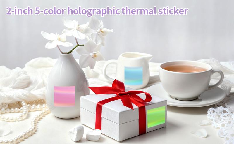STARBOLING Square Thermal Labels Stickers 2" x 2", Holographic Thermal Stickers Labels, Glitter Self-Adhesive Direct Thermal Label for Small Business- Holographic