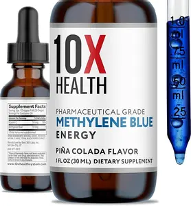 10X Health Methylene Blue Drops with Black Pepper Extract - 30ml Methylene Blue Pharmaceutical Grade Liquid - Promotes Energy, Focus & Cognitive Support - Pina Colada Flavor, Vegan, Non-GMO