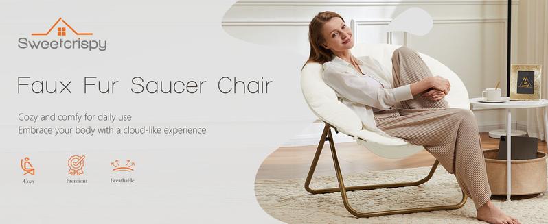 Cozy Saucer Chairs Faux Fur Living Room Reading Lounge Furniture Folding Comfy with Soft Thick Padded Seat Metal Frame Modern Style for Bedroom Home Cozy Saucer Chairs Faux Fur Living Room Reading Lounge Furniture Folding Comfy with Soft Thick Padded Seat Metal Frame Modern Style for Bedroom Home