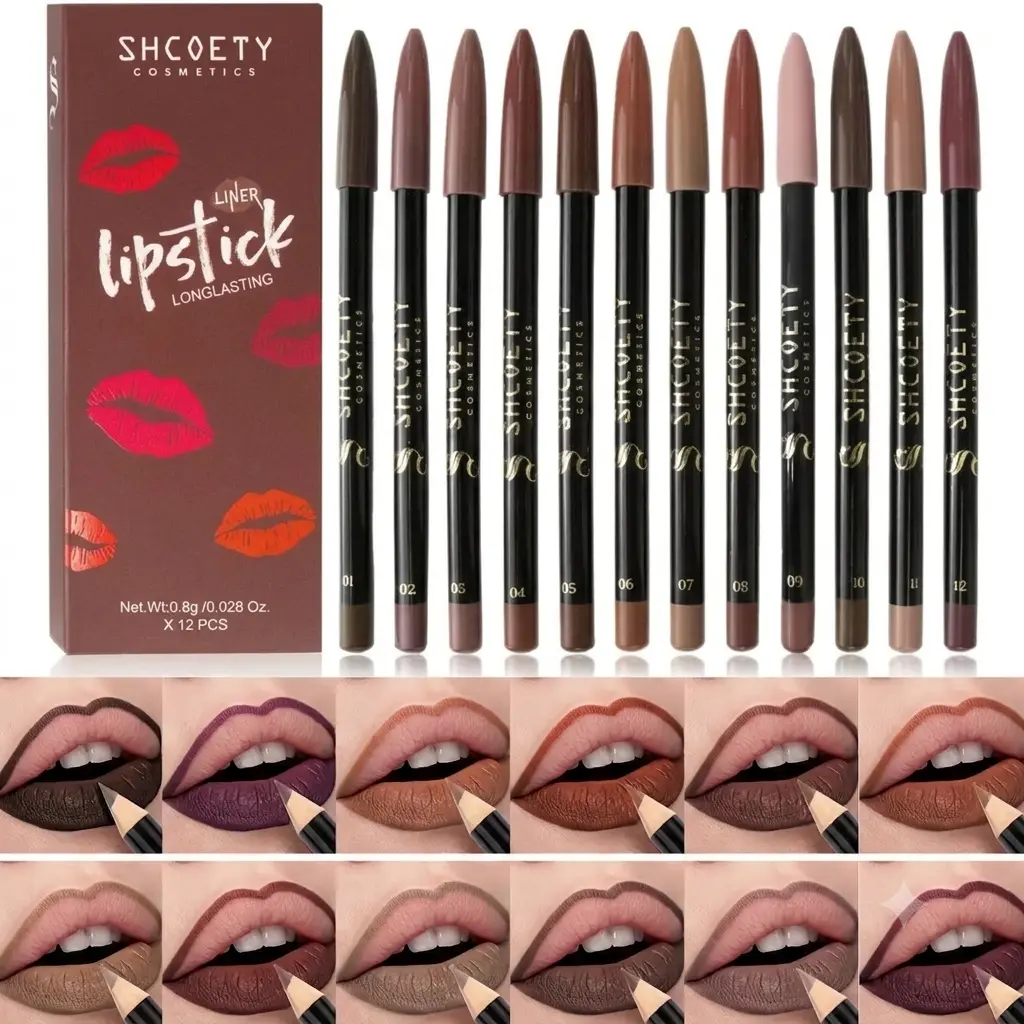 12-Color Matte Lip Liner Pencil Set, Smooth Color Silk Lipstick Pen, Durable Pigment Lip Makeup Cosmetics, Moisturize Makeup Products, Lip Stain, Lip Crayon, Lipliner, Moisturizing, Waterproof Lip Liner Set, Tinted, Moisture, Lip Liner Kit