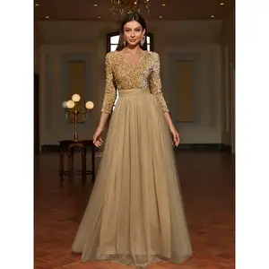 Elegance V-Neck Long Dress, Sparkle Patchwork Design, Perfect for Parties & Special Occasions, Graceful Fit, Ideal Evening Gown, Formal Party Wear