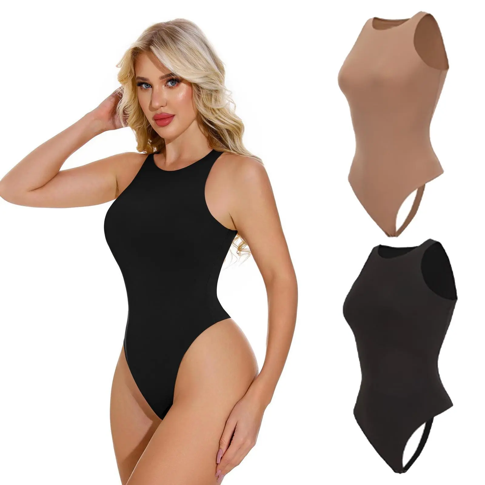Imily Bela Seamless One Piece Tummy Tucking Bodysuit Comfort Sleeveless Tops Shapewear for Women Soft Round Neck Simple Comfy Sculpting Snatched Waistline